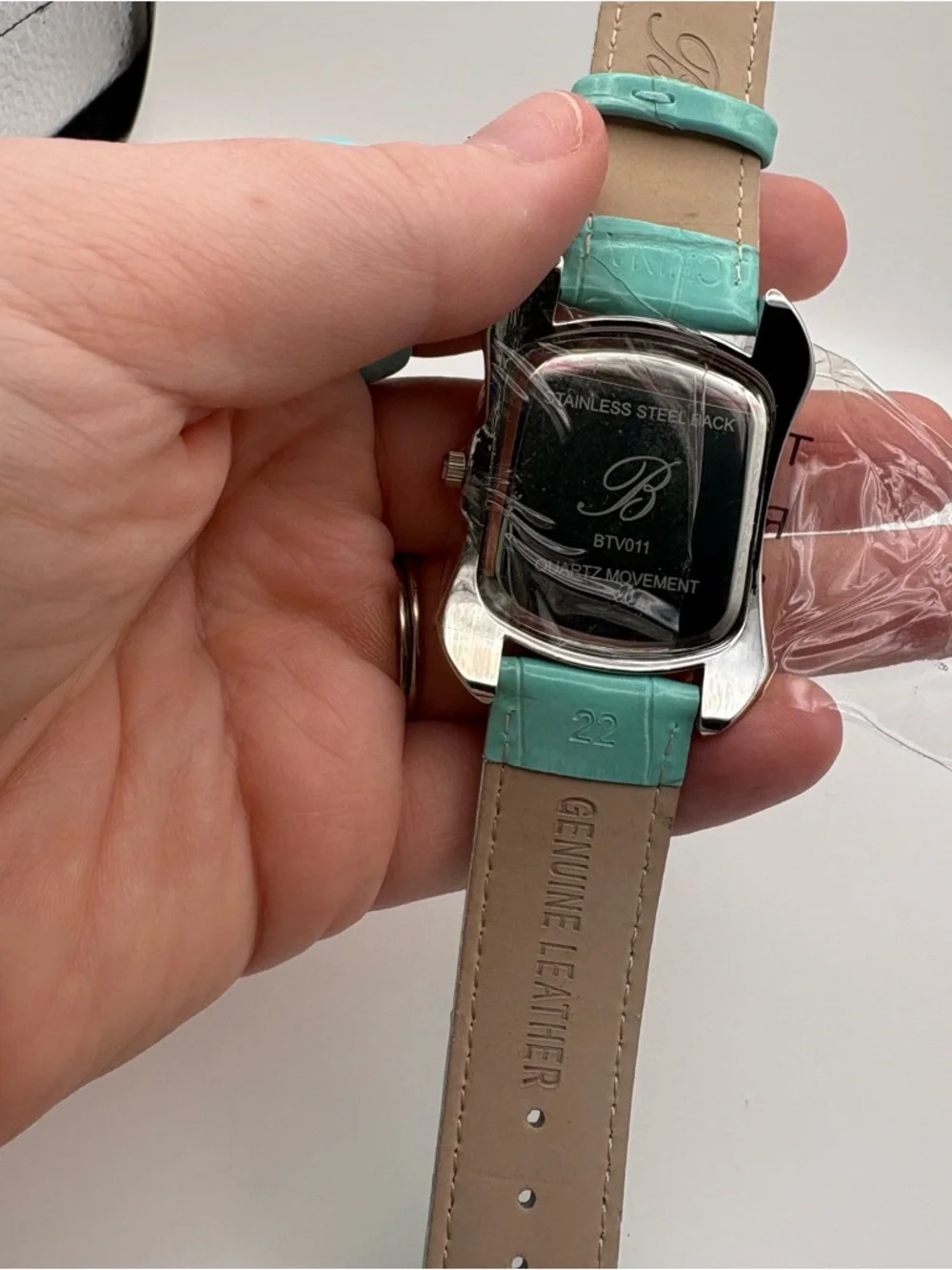 NWT Burgi Aqua Rhinestone Dial Faux‎ Crocodile Band Women's Watch